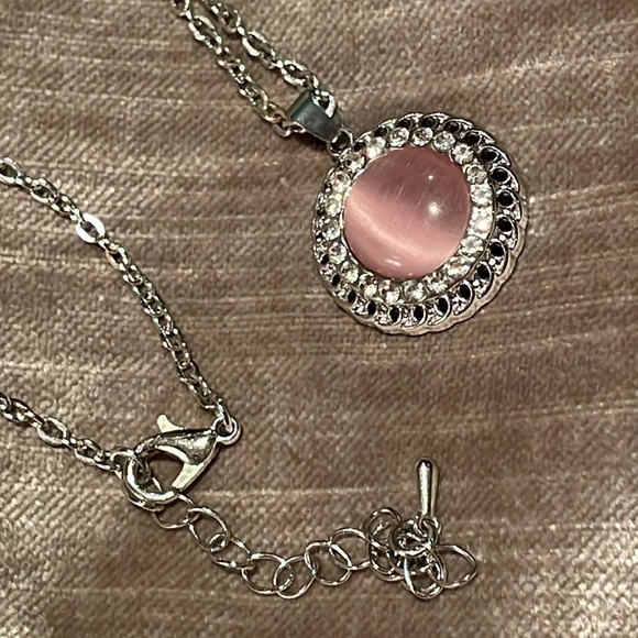 Pink & Silver Catseye Pendant Necklace - Picture 3 of 7